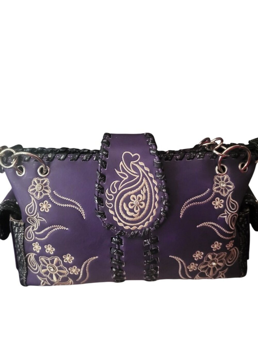 Western Purple Embroidered Paisley Concealed Carry Shoulder Bag